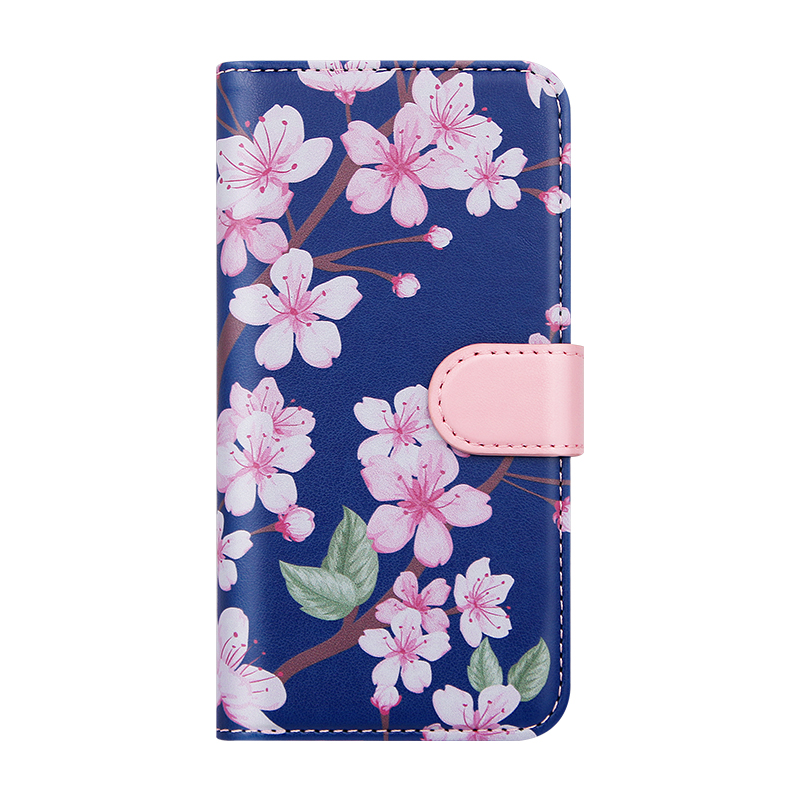 blue sakura flip leather case