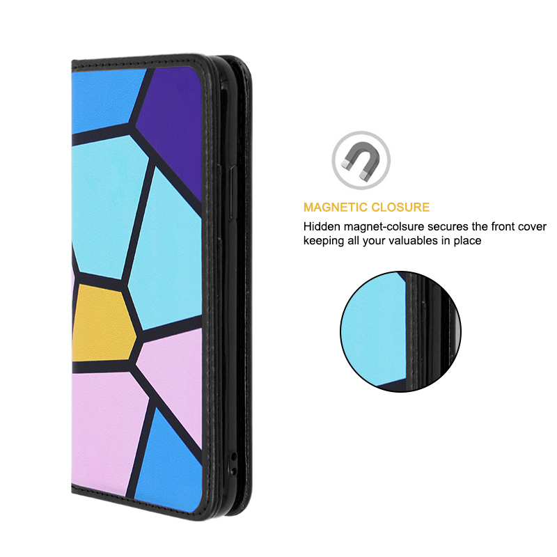 colorful geometric pattern leather case