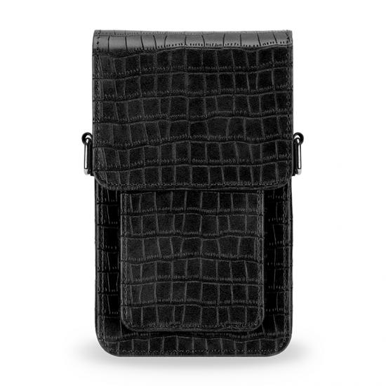 alligator texture shoulder strap vertical pu leather phone pouch bag